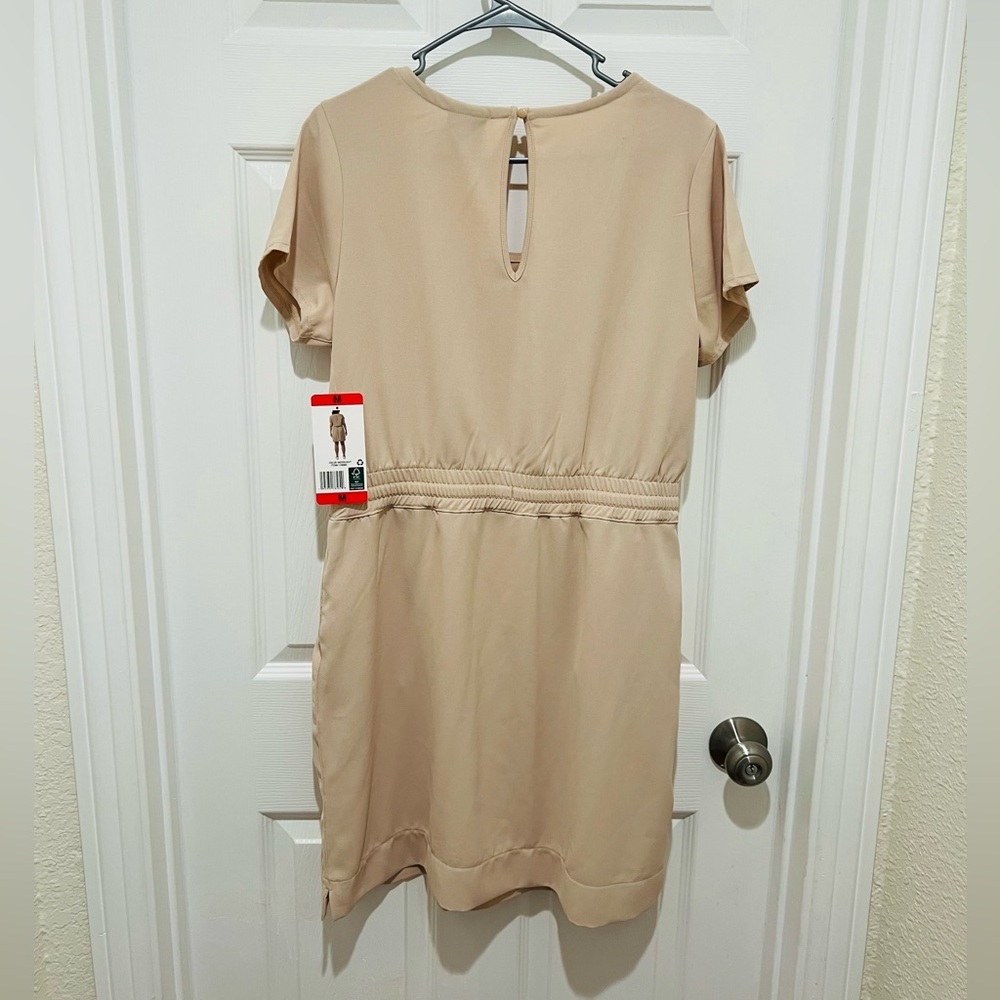 Elegant Tan Mini Dress with Drawstring Waist - Picture 2 of 4